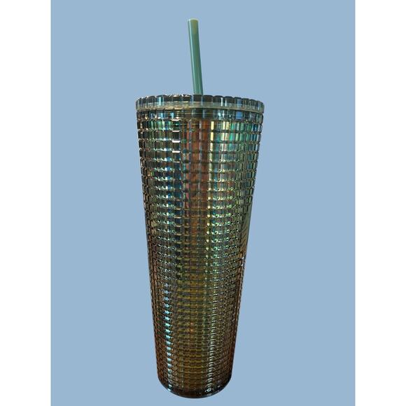 Starbucks 2022 RAINFOREST Green Iridescent Grid Cold Cup Tumbler Venti24oz Drink - Picture 4 of 9